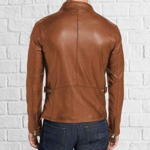 Men's Genuine Tan Lambskin Leather Jacket Slim Fit Biker Motorcycle Jacket