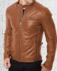 Men's Genuine Tan Lambskin Leather Jacket Slim Fit Biker Motorcycle Jacket