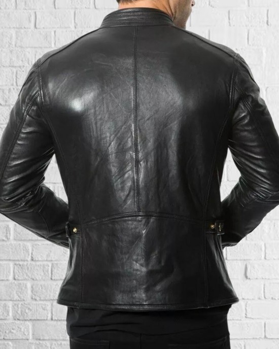 Mens Black Leather Jacket Slim Fit Biker Motorcycle Genuine Leather Coat