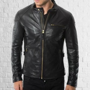 Mens Black Leather Jacket Slim Fit Biker Motorcycle Genuine Leather Coat