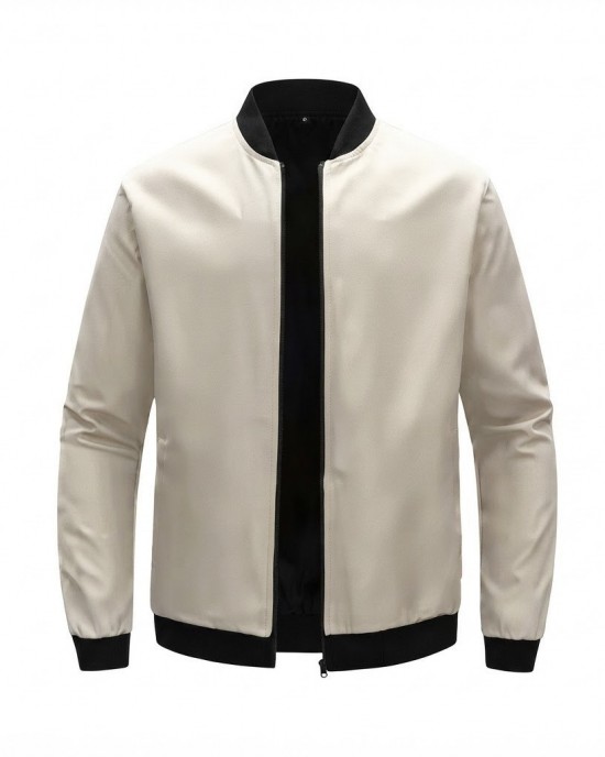 Men's Bomber Jacket Baseball Style Slim Fit Casual Outerwear - Skin