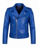 Men's Royal Blue Genuine Leather Biker Jacket Handmade Motorcycle Slim Fit Coat