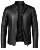 Mens Black Real Lambskin Leather Jacket Slim Fit Cafe Racer Biker Stand Collar