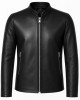 Mens Black Real Lambskin Leather Jacket Slim Fit Cafe Racer Biker Stand Collar