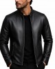 Mens Black Real Lambskin Leather Jacket Slim Fit Cafe Racer Biker Stand Collar