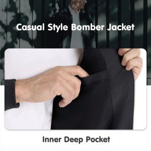 Men's Lightweight Bomber Jacket Spring Fall Thin Casual Coat Full-Zip Work Coats - Black