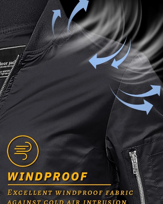 Men's Lightweight Bomber Jacket Spring Fall Thin Casual Coat Full-Zip Work Coats - Black