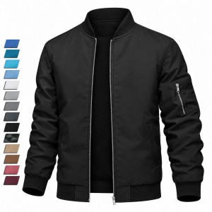 Men's Lightweight Bomber Jacket Spring Fall Thin Casual Coat Full-Zip Work Coats - Black