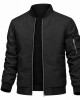 Men's Lightweight Bomber Jacket Spring Fall Thin Casual Coat Full-Zip Work Coats - Black